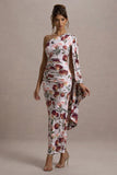 Clementina Cream Floral Print Asymmetric Cape Sleeve Maxi Dress