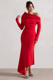Lou Red One Shoulder Asymmetric Maxi Dress