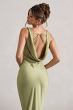 Alesso Light Olive Satin Cowl Neck Maxi Dress