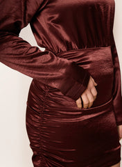 Dark Red Satin High Neck Mini Dress