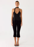 Quiero Backless Top Black Polkadot