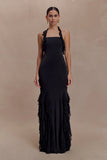 Etta Ruffle Slinky Maxi Dress Black