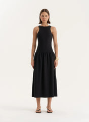 Black Jersey Drop Waist Dress