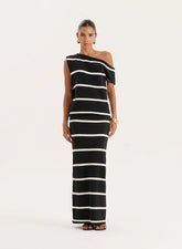 Black And White Stripe Knitted Maxi Skirt
