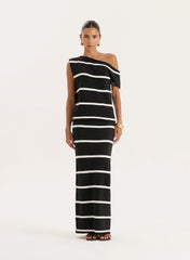 Black And White Stripe Knitted Maxi Skirt