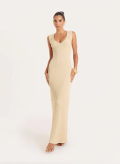 Lemon Knitted Sleeveless Maxi Dress