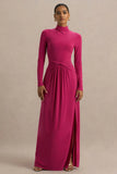 Hourglass Hot Pink Long Sleeve Twisted Maxi Dress With Split