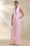 Brillora Light Pink Plunge Neck Tailored Jumpsuit