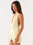 Eleanora Plunge Mini Dress Yellow