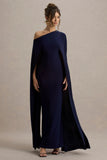 Florentina Navy One Shoulder Cape Maxi Dress