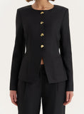 Black Tailored Gold Button Front Split Blazer
