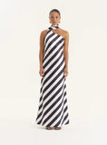 Stripe Print Satin One Shoulder Maxi Dress