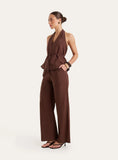 Brown Linen Blend Tailored Trousers
