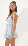 Shoulder Ties Open Back Dress in Blue Daisy