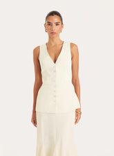 Cream Tie Belt Detail Button Waistcoat