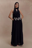 Santal Floral Chiffon Halter Maxi Dress Black
