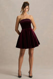 Mina Burgundy Velvet And Satin Bandeau Skater Mini Dress