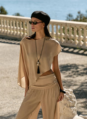 Beige Sheer Asymmetric Hem Cape Top