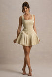 Bramble Ivory Satin Square Neck Puffball Mini Dress