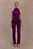 Diya Ribbed High Waisted Pants With Wire Hem Plum