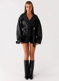 Midtown Faux Leather Trench Black