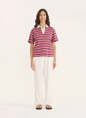 Berry Stripe Short Sleeve Polo Top