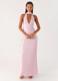 Alicia Satin Halter Maxi Dress Baby Pink
