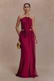 Celina Chiffon Halter Top With Hardware Cherry Red
