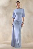 Emerelle Powder Blue Wide Neck Maxi Dress With Sash And Draped Detailing