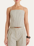 Beige Striped Tie Back Cami Crop Top
