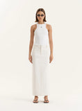 White Pinstripe Tailored Denim Maxi Skirt