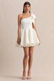 Prosperity White Asymmetric Neck Mini Dress With Bow Detail