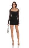 Pleated Mesh Bodycon Dress in Black