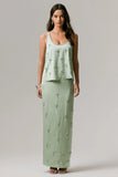 Lena Mint Satin Embellished Maxi Skirt