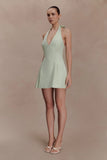 Nelly Halter Neck Cotton Mini Dress Sage