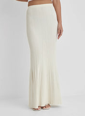 Cream Rib Knit Maxi Skirt