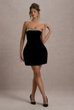 Naia Black Velvet Embellished Bandeau Mini Dress
