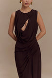 Oria Chiffon Maxi Dress Cacao Brown