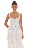 Floral Ruffle Maxi Dress in White