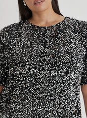 Black Curve Open Back Sequin T Shirt Dress