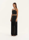Black Side Split Pleated Maxi Skirt