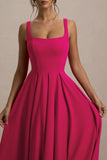 Parina Hot Pink Strappy Volume Hem Midi Dress