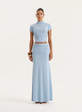 Blue Jersey High Neck Sleeveless Top