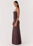 Vamonos Maxi Dress Chocolate Blue Dot