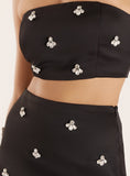 Black Embellished Mesh Hem Midi Skirt