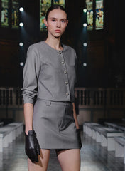 Beige Tailored Mini Skirt