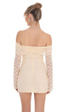 Lace Draped Off Shoulder Dress in Pastel Peach