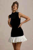 Baxter Black White Velvet Mini Dress With Satin Ruffle Trim