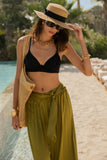 Tyrell Olive Pleated Satin Wide Leg Trousers