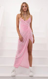Velvet V Neck Maxi Dress In Barbie Pink